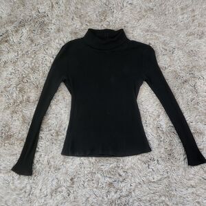 Meg Long Sleeve Ribbed Black‎ Turtleneck Top